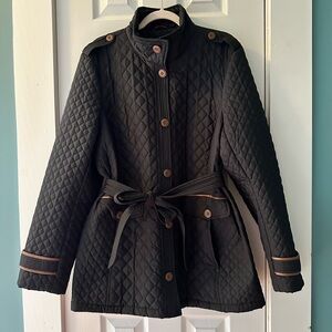Lands' End Black Quilted Jacket with Brown Trim